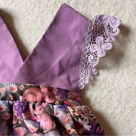 Toddler romper, rich purple and Easter bunny design. 2/3T - Picture 3 of 10